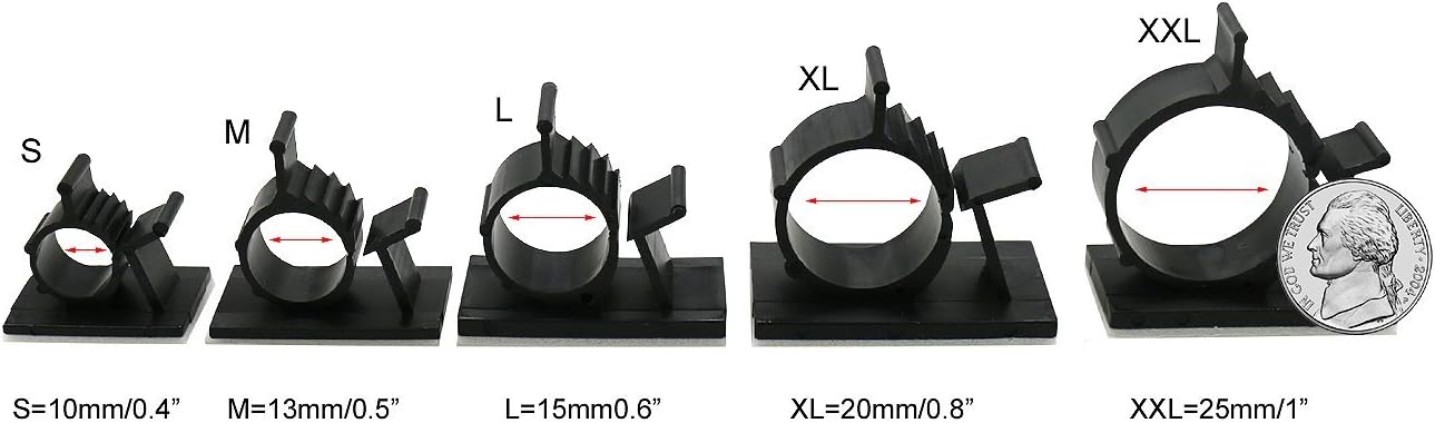 Cable Clips, GLE2016 Self-Adhesive Wire Holder Cable Organizer Cord Management Clamps with Adjustable Backed 20 Pack Black