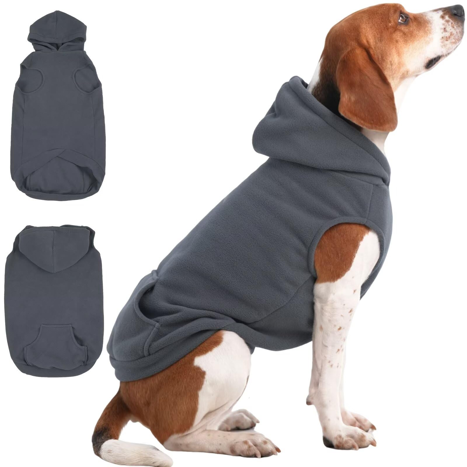 IECOii XL Dog Jumper Christmas Fleece Pet Hoodie for Large Dogs,Warm Pullover Dog Sweatshirt with Hood,Pet Winter Clothes for Dogs Girl Boy,Hooded Cold Weather Doggy Coat for Beagle,Dalmatian,Grey,XL