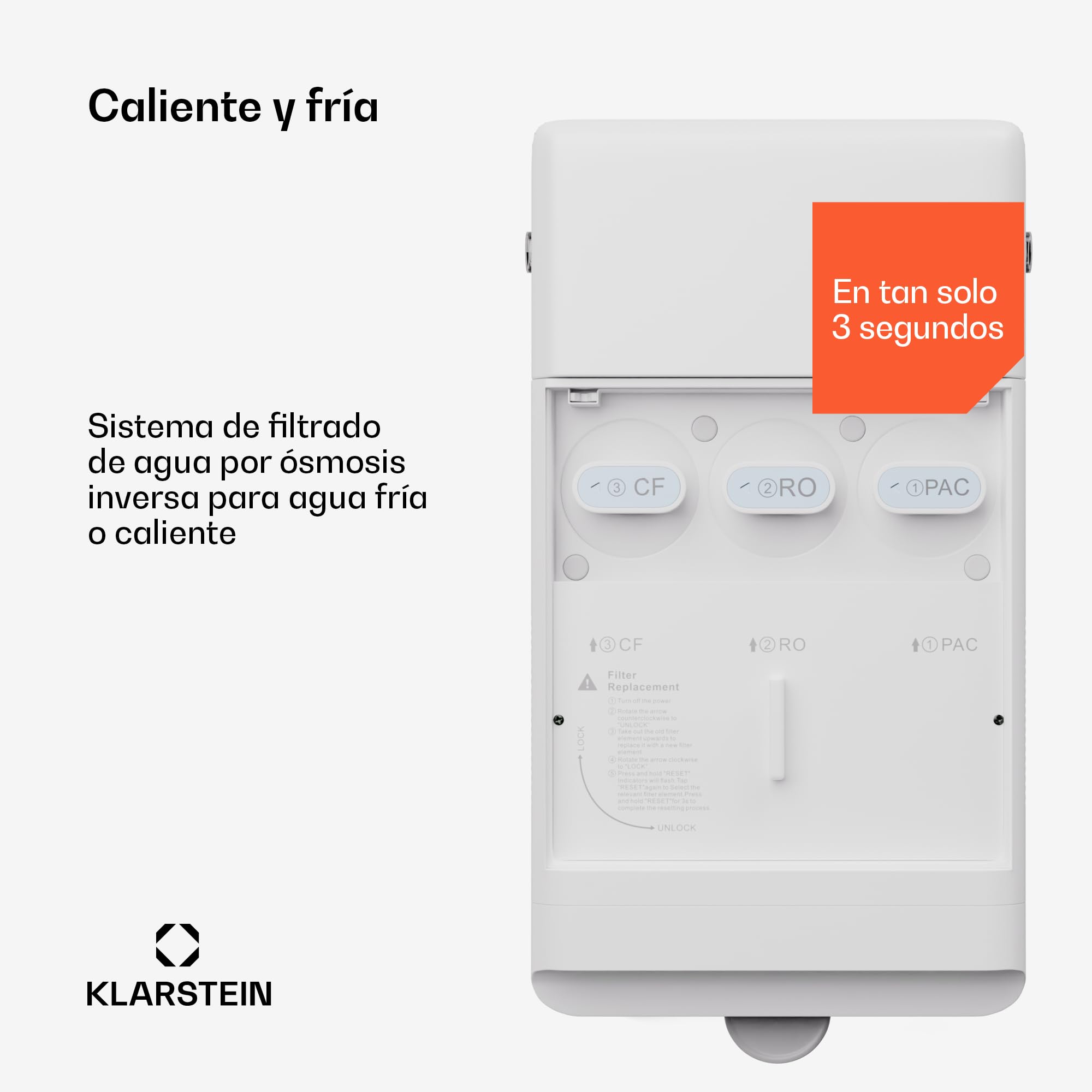 KLARSTEIN AquaLine Filtro Agua Grifo Osmosis Inversa, Sistema Filtros Agua Encimera 6L, Ionizador de Hidrógeno y Agua Caliente, Etapas, 3 Filtros, Sistema de Filtración de Agua