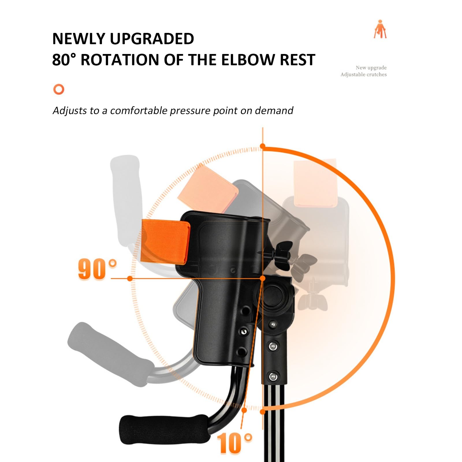 Bastón de antebrazo, muletas plegables con soporte de codo giratorio de 90°, altura ajustable de 10 niveles, muletas portátiles para antebrazo, capacidad de carga de 100 kg, muletas para adultos con