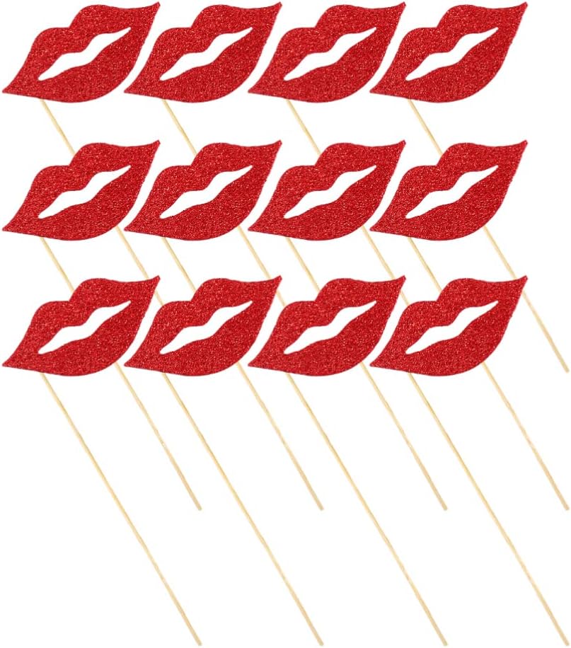 NUOBESTY Red Lips Photo Props 11.41X2.75 Inch Wood Stick Party Decorative Lips for Photo Booth Festival Birthday Wedding Fun Selfie Accessories