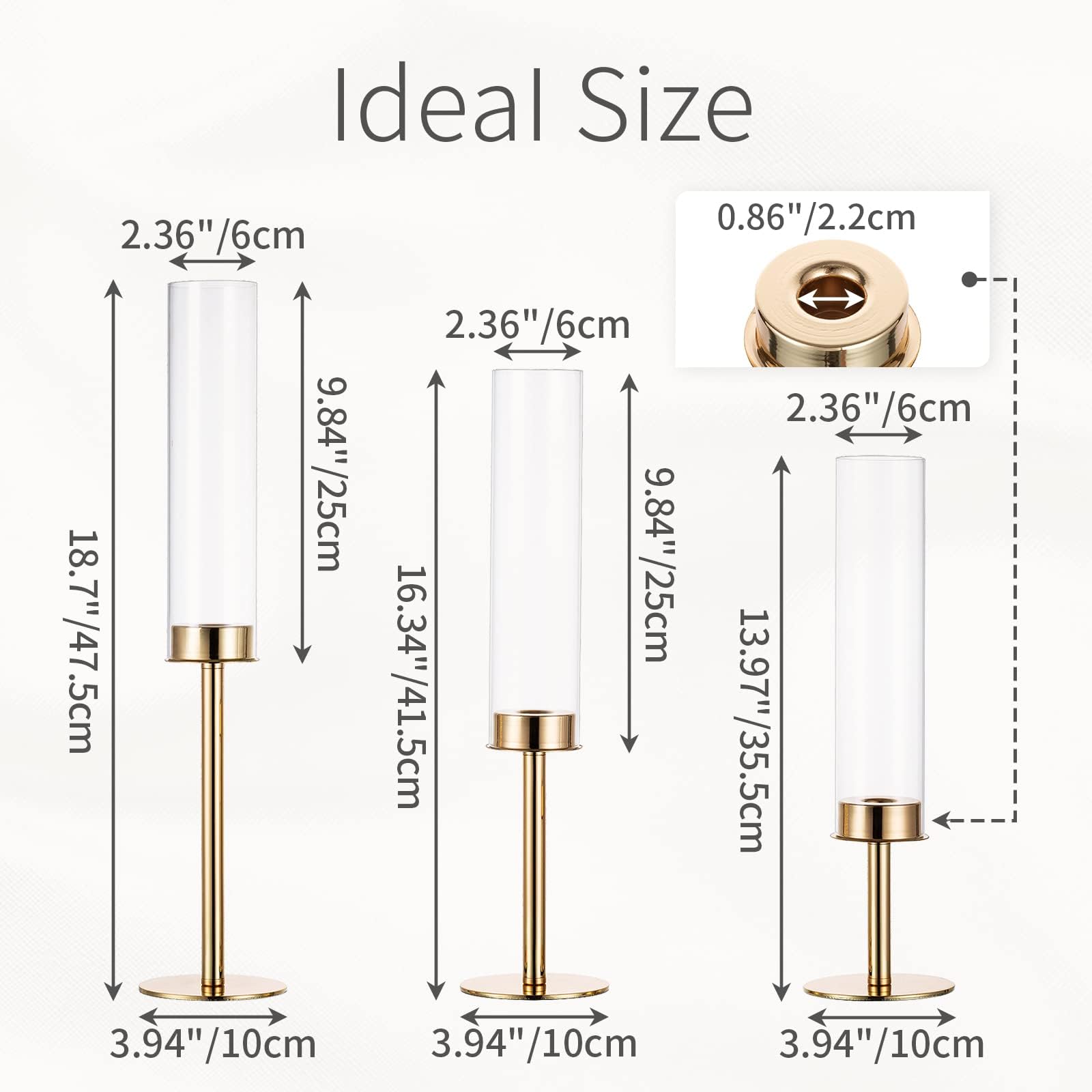 Kerzenständer Stabkerzen Kerzenhalter Gold - Satz von 6 Kerzenhalter Stabkerze mit Abnehmbarem Glas Windlicht Goldene Kerzenständer Kerzen Ständer Hochzeits Tischdeko Wohnzimmer Home Deko