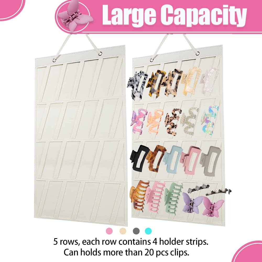 Claw Clip Organizer,Large Hair Clip Organizer,Premium Felt Hanging Claws Clips Storage Hanger for Girls Women Hair Clip,Banana Clip,Bows(NO Accessories) Display Stand for Wall Door Closet (Beige)