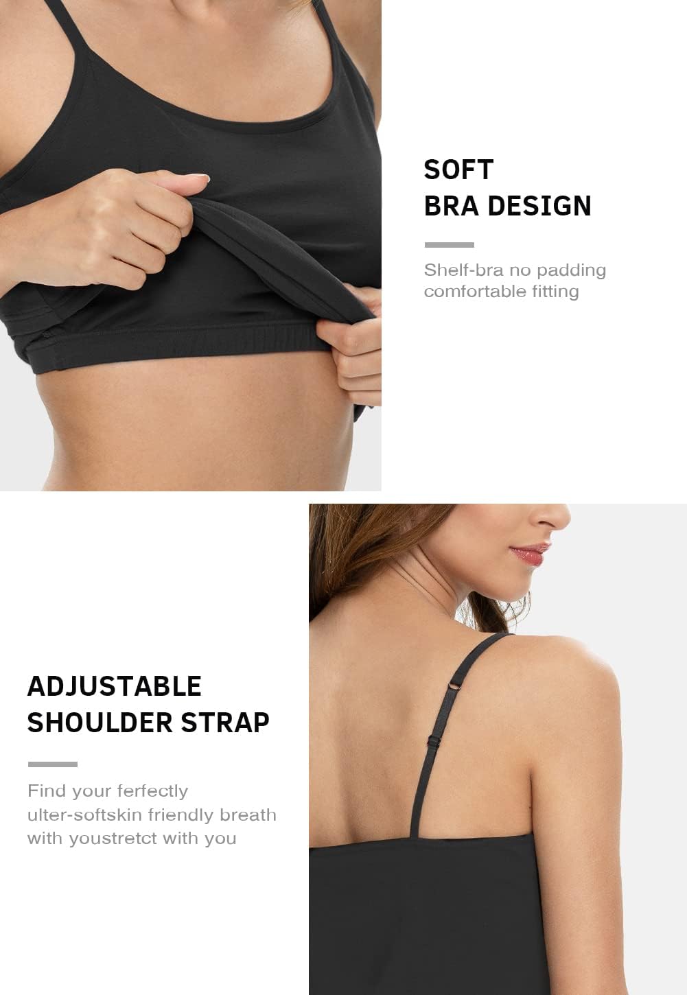 Knuffnee Womens Cotton Camisole with Shelf Bra Spaghetti Strap Tank Tops Adjustable Undershirt 3 Pack - Image 5