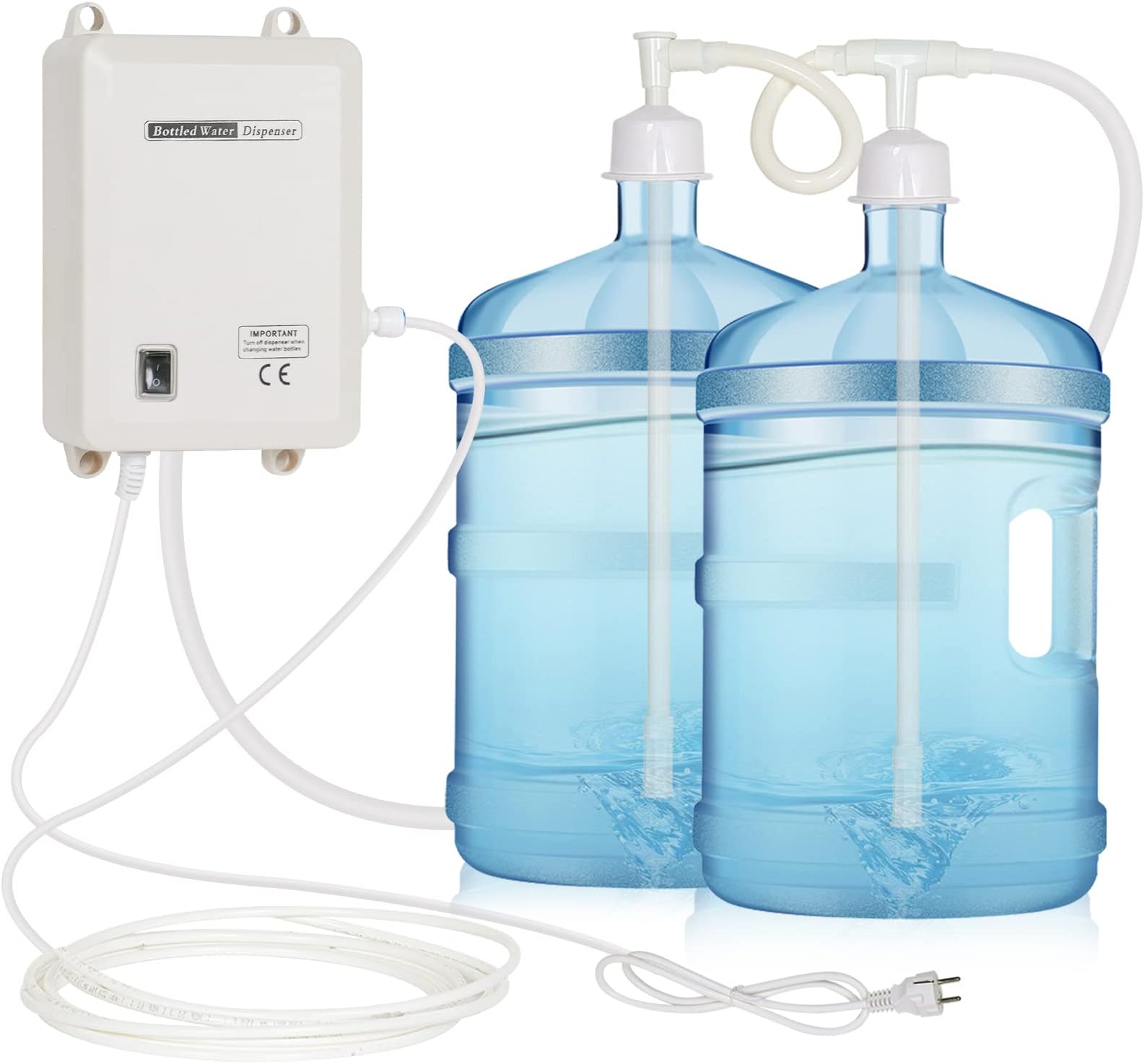 LIYUAN Bottle Water Dispensing System with Double Inlets 5 Gallon Water Jug Pump 5Gal Electric Water Dispenser Automatic Refrigerator Ice Maker Water Dispenser Pump for Home and Kitchen