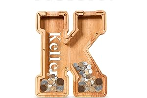 K Letter Bank: Personalized Wooden Handmade Piggy Bank for Kids & Adults