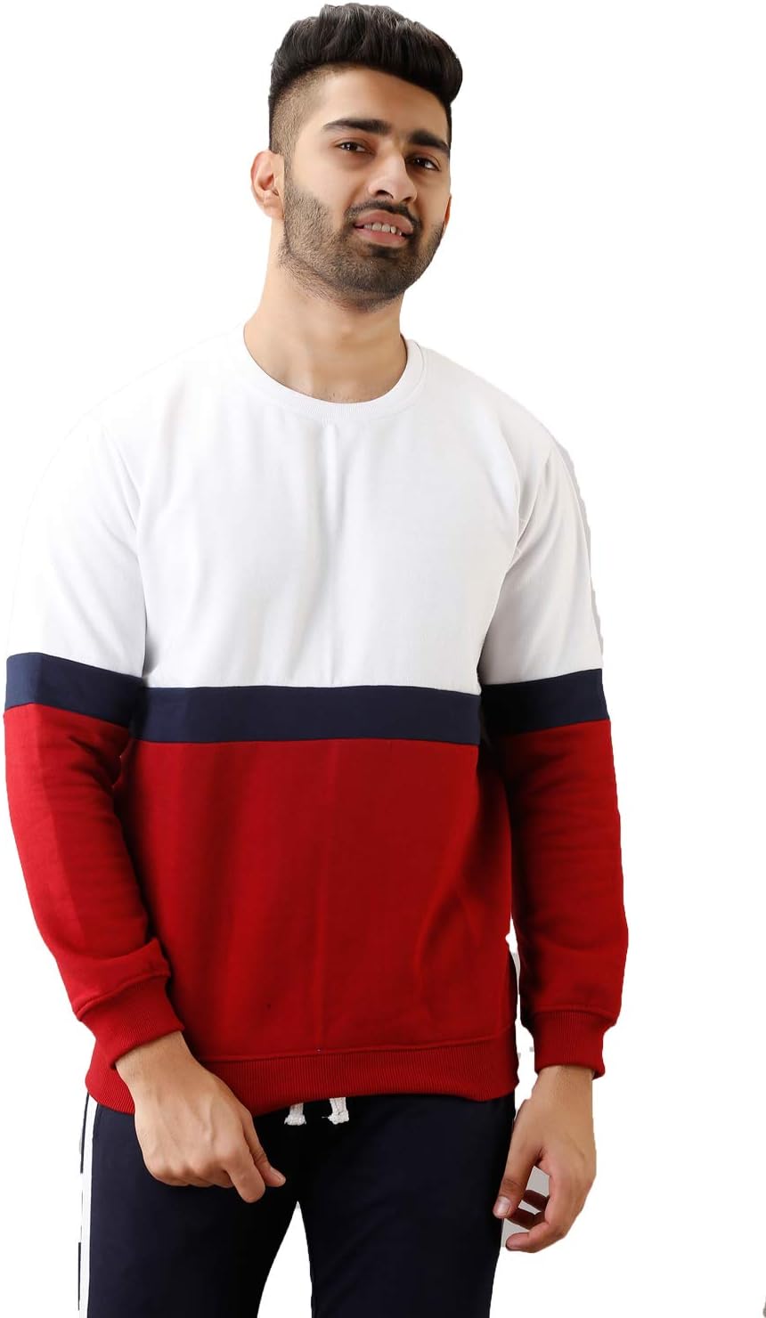 feranoid Mens Cotton Color Blocked Casual Sweatshirt