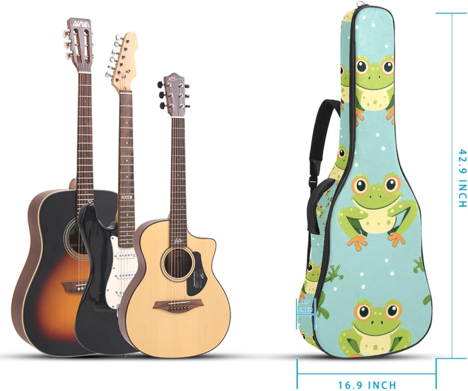 40 41 42 Inch Guitar Bags, Waterproof Padded Acoustic Guitar Case Backpack with Adjustable Shoulder Strap & Pockets, Cute Frogs Seamless Pattern