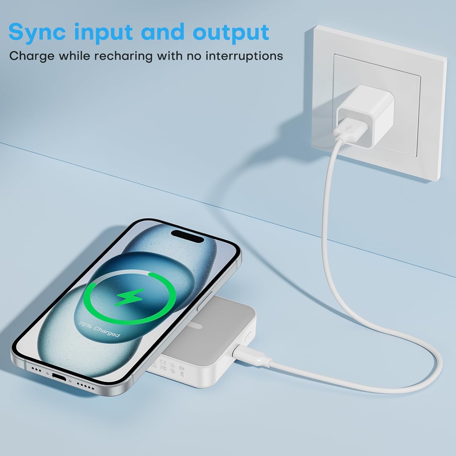 OMOTON Portable Charger Power Bank - 10000mAh Magnetic Fast Charging Battery Pack for iPhone (Above 11 Series), LED Display Indicators and Foldable Stand- Gray White image 6 of 8 B0CMWLW3FL