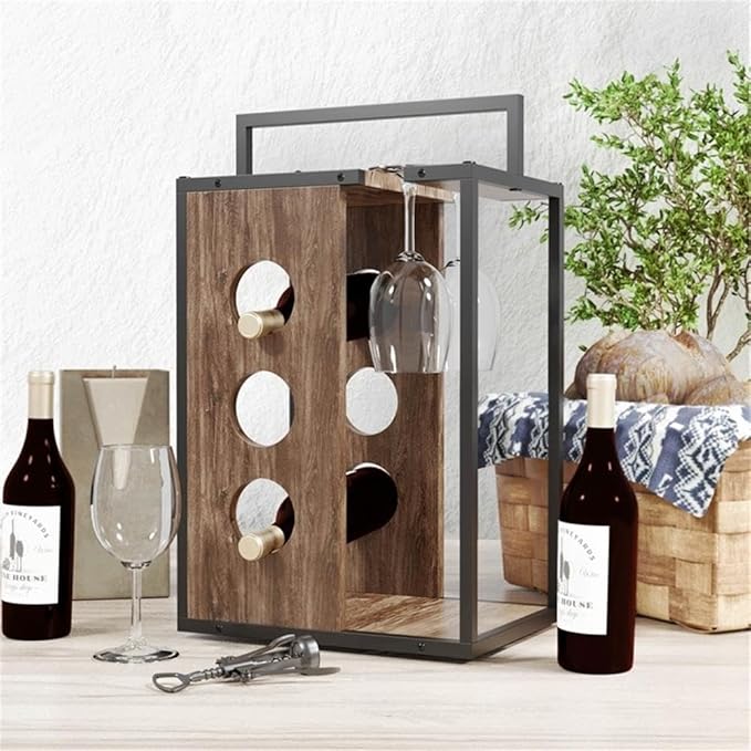 Soporte para Vino Industrial Pemberly Row 3 Botellas, Roble Reclamado, 11.41" An x 8.66" Pr x 18.97" Al miniatura 9