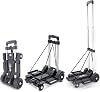 ZHJINGYU 100lb Folding Hand Truck | Sack Barrow with 4 Wheels | Aluminium Foldable Trolley | Adjustable Baseplate & Bungee Cords | Folds into Backpack for Lifting Luggage Travel Auto