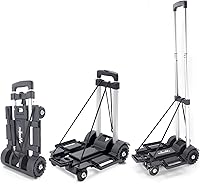 Vista 1 de Carretilla de Mano Plegable Ligera, Pequeño Carrito Utilitario con 4 Ruedas y 2 Cuerdas Elásticas, Carretilla Portátil tipo Mochila, Carrito