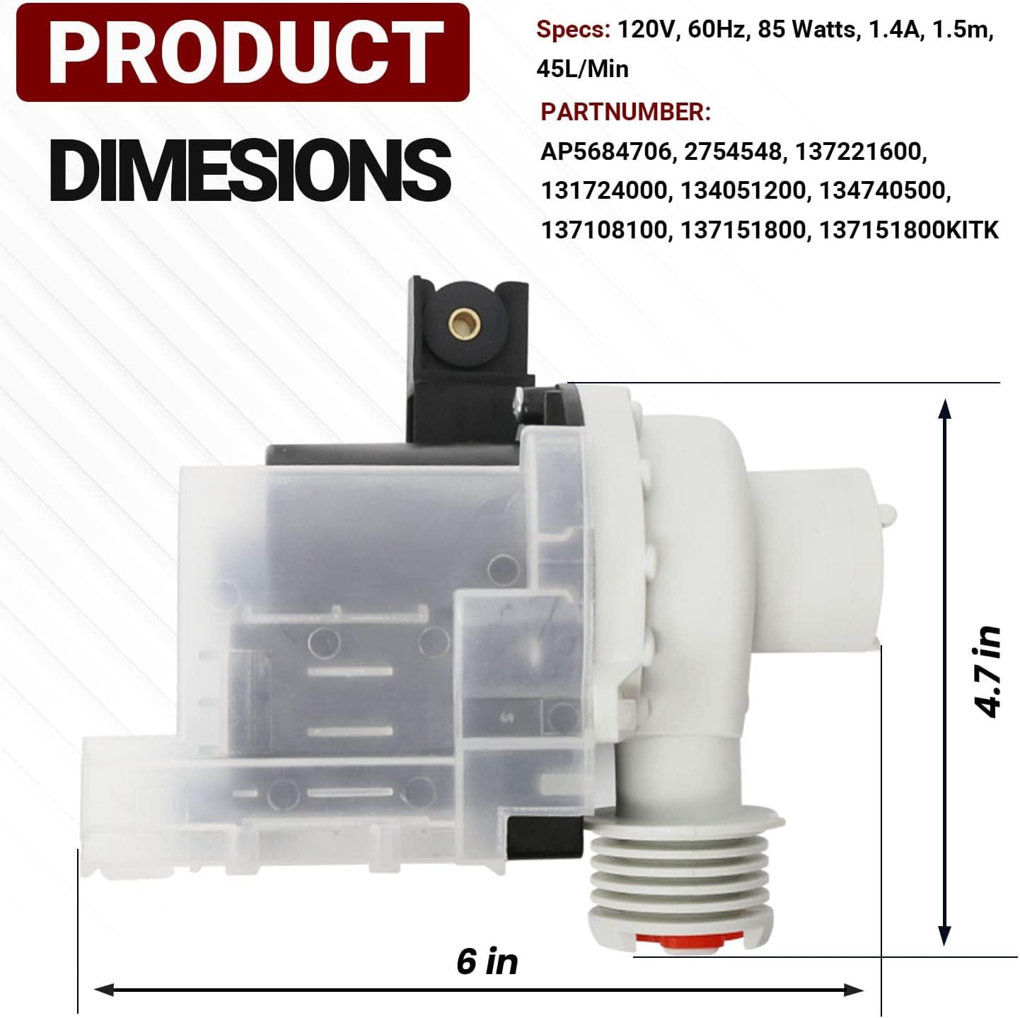 Electrolux 137221600 Washer Drain Pump Kit by Seentech - Compatible for KENMORE Frigidaire Washer - Replace 137108100 AP5684706 134051200 134740500 134740800 137108100 137151800