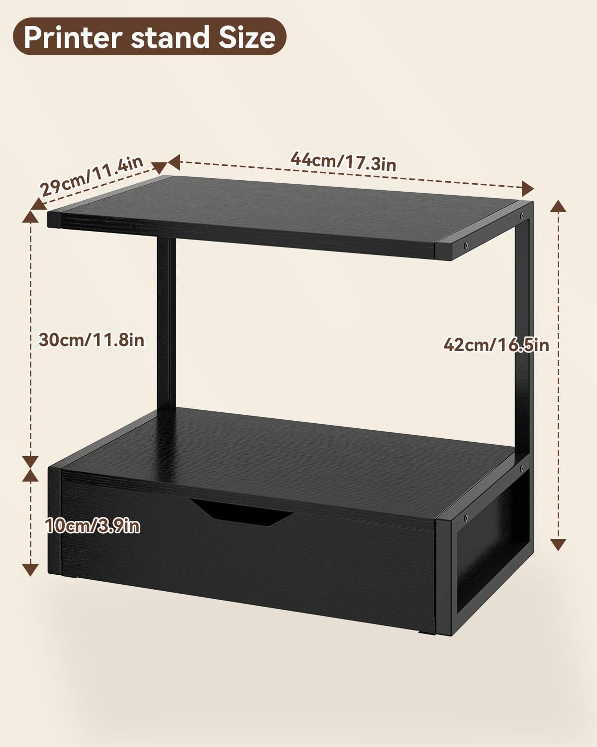 IBUYKE 2 Tier Desktop Printer Stand,Multi-Purpose Desk Organizer,Printer Table with Storage Shelf for Folders,Books,for Fax Machine, Scanner,Home Office,Black TLJ015B