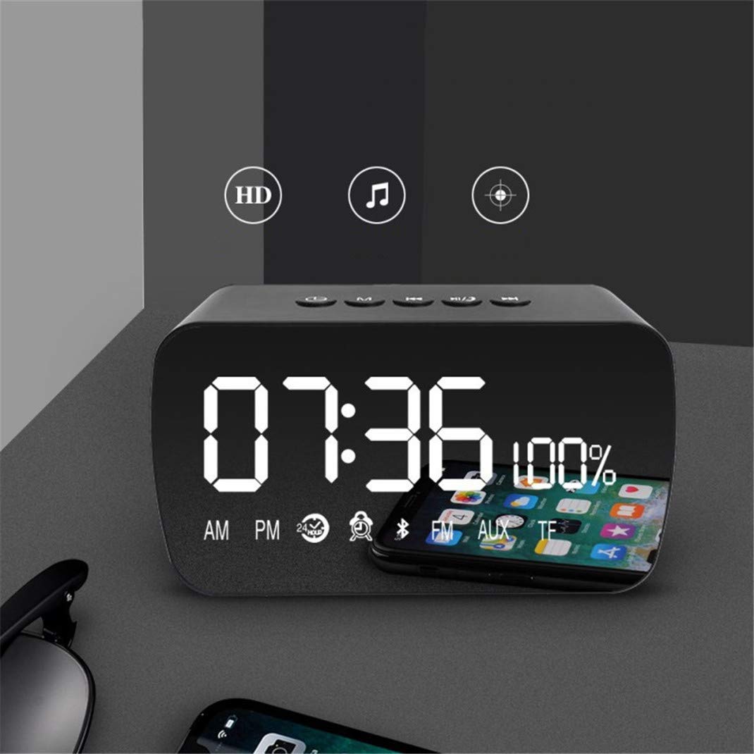 HD LED Espejo Despertador, Altavoz Bluetooth Inteligente Despertador Radio Silencio Electrónico Snooze Cube Altavoz Despertador Radio Digital Reloj