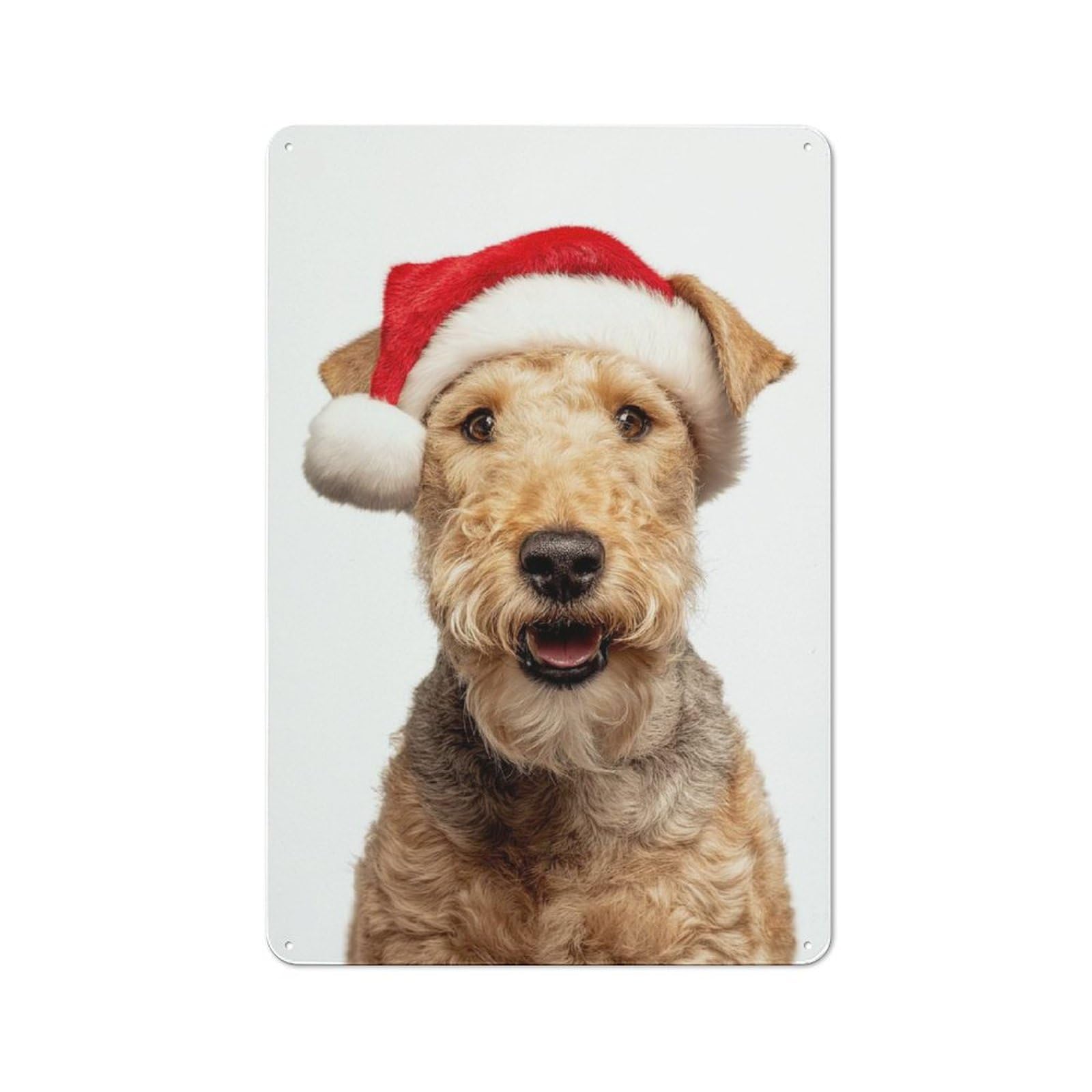 Junmoney Lakeland Terrier Dog With Santa Hat For Man Cave Or Games Room, Retro Tin Sign 30X20cm, A Christmas Gift For People Styling Man Cave And Games Room