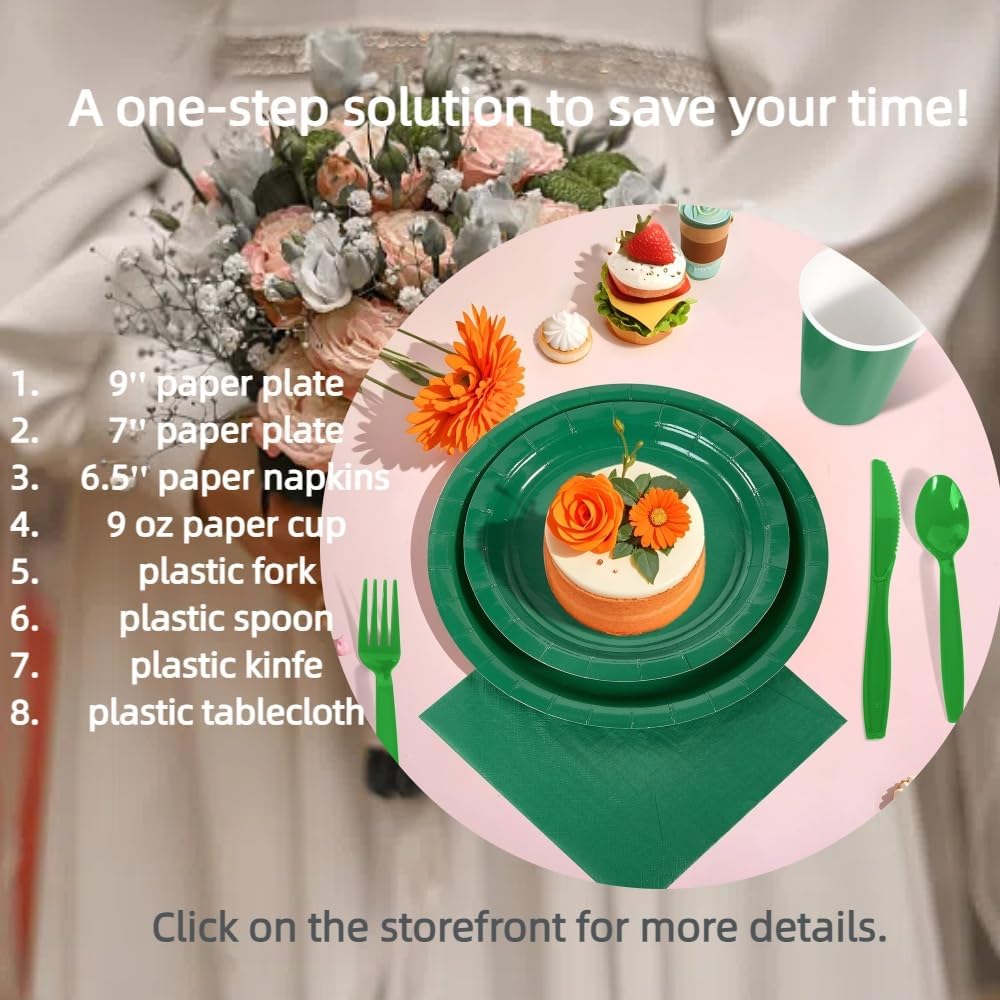 Ottin 50-pack Green Paper Dessert Plates, 7'' Disposable Appetize Cake Plates for Birthday, Wedding, Saint Patrick's Day, Party, Snacks, Easter, Spring Celebrations,Summer Parties - Image 10