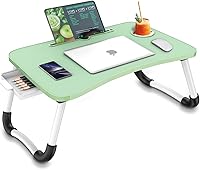 Vista 10 de Zapuno Mesa de cama plegable para laptop, mesa multifunción con cajón de almacenamiento y soporte para botella de agua, bandeja de servir mesa