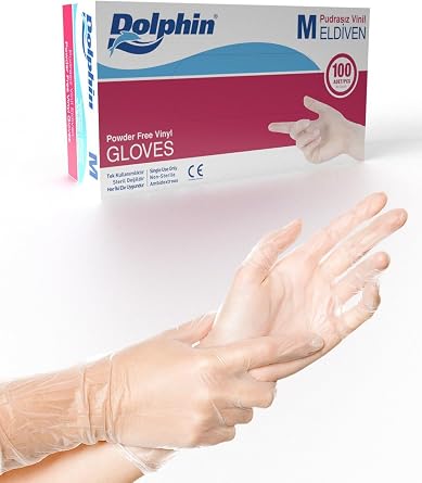 Dolphin Pudrasız Vinil Eldiven, Medium Beden, Şeffaf, 100'lü Paket