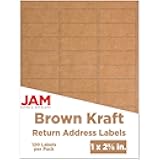 JAM PAPER Return Address Labels - Standard Mailing - 1 x 2 5/8 - Brown Kraft - 120 Shipping Labels/Pack