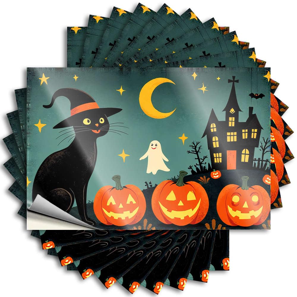 Unique, Decal Funny Bumper Quote Stickers, Plastic No Residue Decals for Luggage | Adults Party Favor Custom Halloween Night with Pumpkins, Ghost, Cat, and Haunted House(12X18CM)