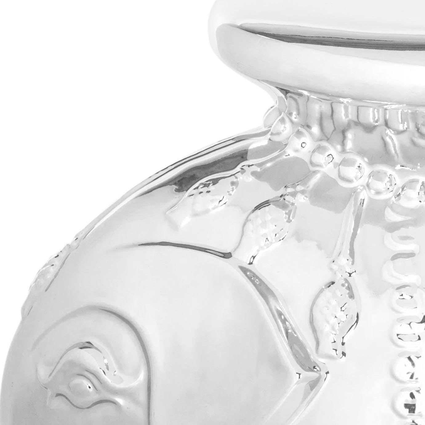 SAFAVIEH Home Collection – Decorative Silver Glazed Ceramic Elephant Garden Stool, Sculptural Indoor & Outdoor Accent (ACS4501E)