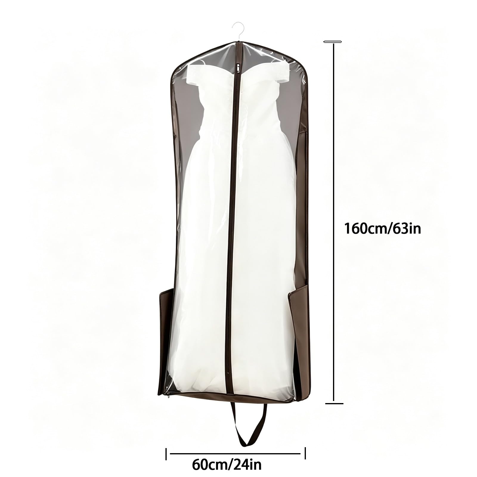 Funda Vestido Novia con Asa Cremallera Metálica | Confeccionada en Tejido no Tejido Transpirable, DiseñAda para Vestidos Largos de Gala, para Guardar(63in/160cm)