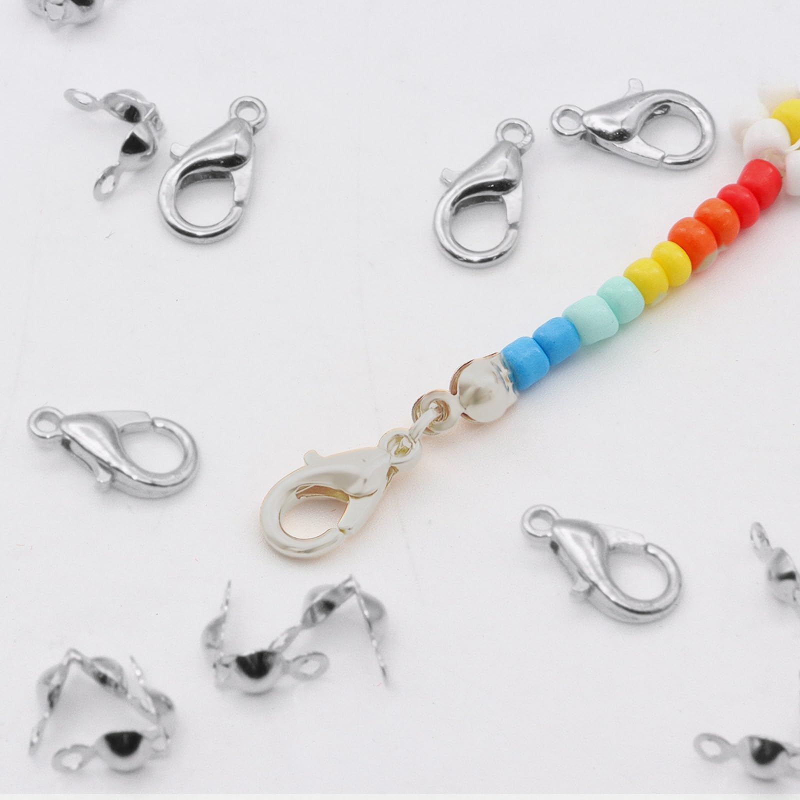 TOAOB 784 Pezzi Kit per Orecchini Fai Da Te con Ganci di Orecchini Anelli Aperti Chiusura a Moschettone Perline Catena Occhiello Chiodini Testa per Creazione di Gioielli e Riparazione Argento Tono