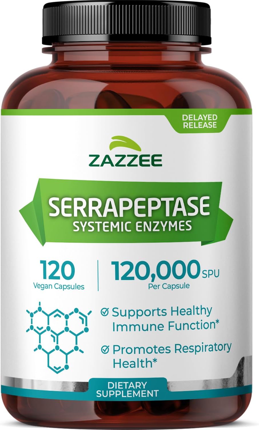 Zazzee Delayed Release Serrapeptase, 120,000 SPU per Capsule, 120 Vegan Capsules, 4 Month Supply, Extra Strength, Potent and Concentrated Systemic Enzymes, 100% Vegetarian, All-Natural and Non-GMO