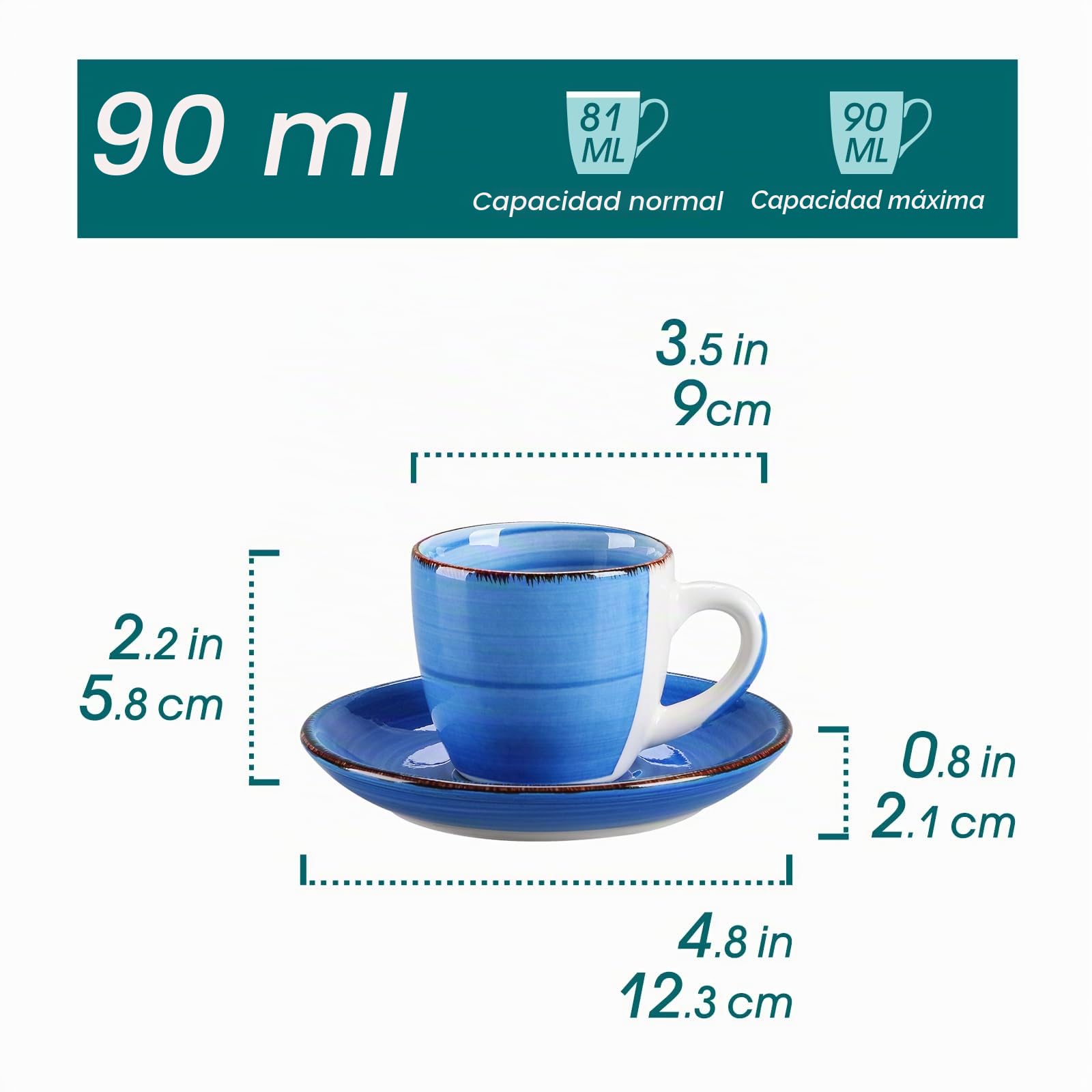 vancasso Cuenco de cerámica, Juego de Tazas vancasso BONITA 12 piezas, Tazas de Espresso, Servicio de Café para 6 personas, Juego de Tazas, platillos, Estilo Arcoíris