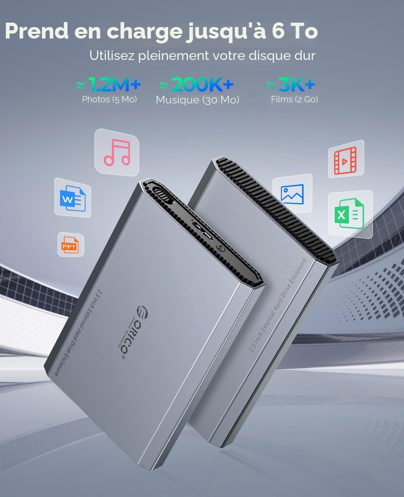 ORICO Aluminium Festplattengehäuse 2,5 Zoll USB 3.0, 5 Gbit/s Externes HDD Gehäuse für 2,5" SATA HDD SSD Maximal 6 TB mit USB Kabel, Unterstützt UASP (DD25U3)