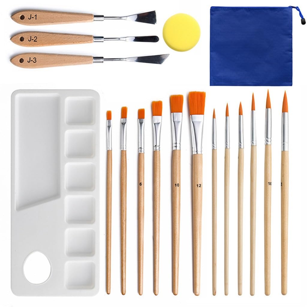 Juego de 18 Pinceles para óleo con Paleta de Pinceles acrílicos para Acuarela y Gouache delineados, Suministros de Pintura.,