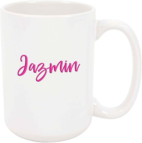 Jazmin – Taza de café o té de 15 onzas, cerámica blanca, regalo especial único o idea de regalo para niña, hija, hermana, madre