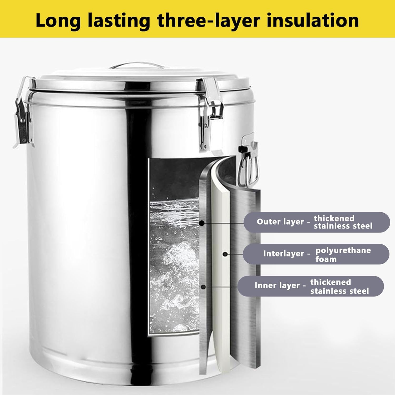 AIZYR Stainless Steel Insulated Barrel with Dust Cover Portable Insulation Barrel for Hot or Cold Food Storage,Restaurant Canteen Home Party Commercial Soup Container,21L