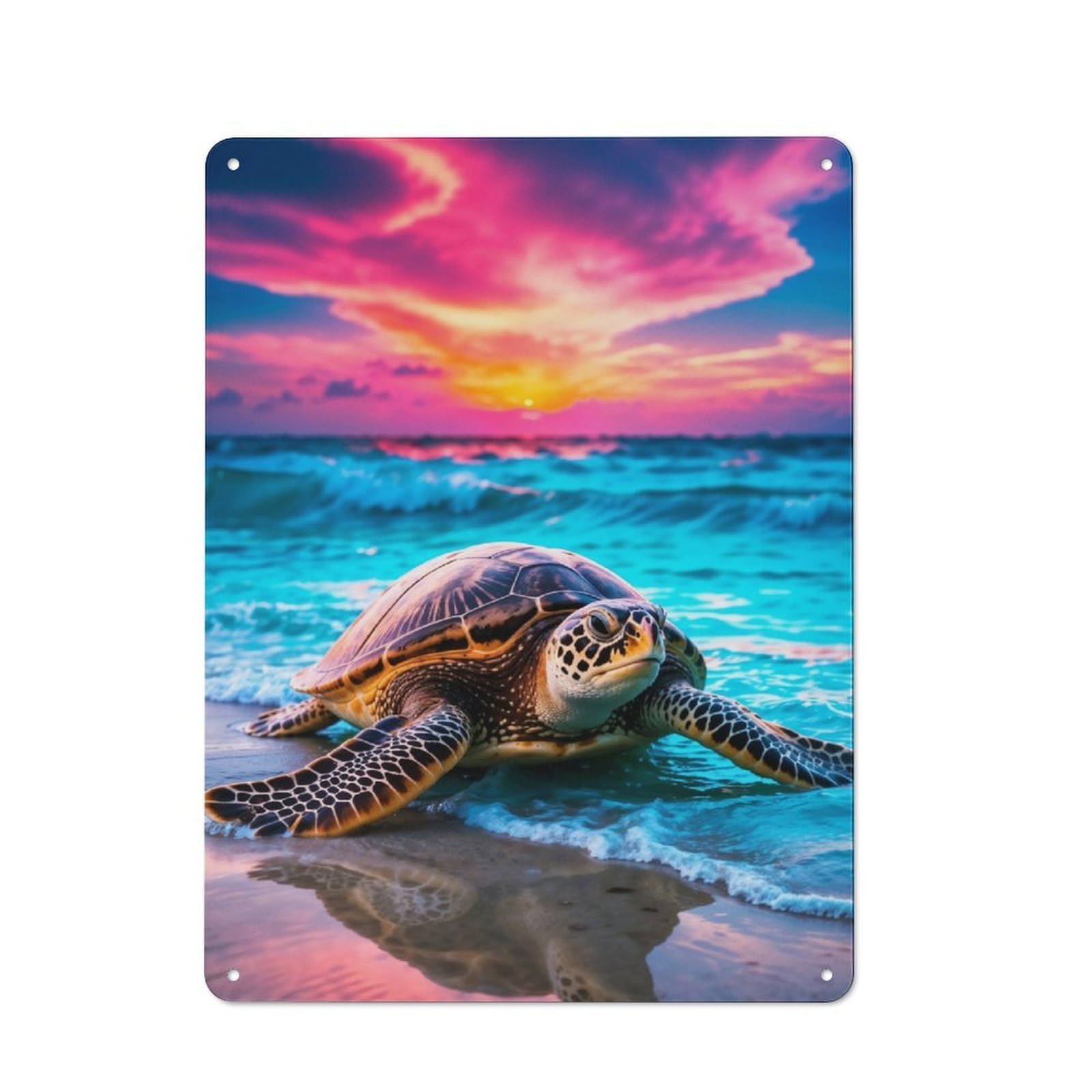 Junmoney Majestic Sea Turtle At Sunset For Garden Room Or Summerhouse, Rustic Tin Sign 40X30cm, Wall Decor For Garden Rooms And Summerhouses