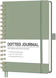 RETTACY Bullet Dotted Journal Notebook, 140 Pages, A5 Medium Size (5.7'' x 8.3''), Hardcover, 100 GSM Thick Paper, for Bullet Journaling, Planning, Tracking (Light Green)