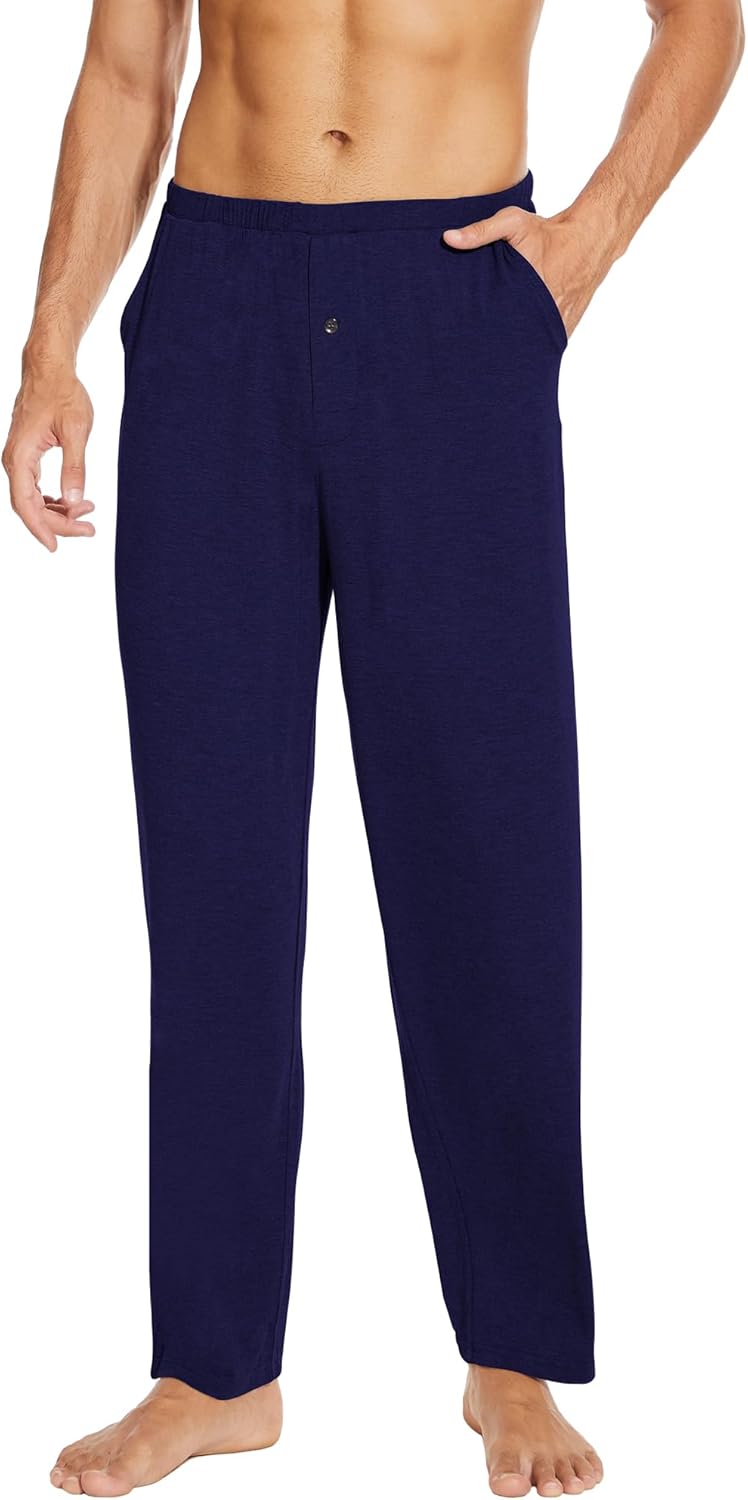 WiWi Men's Soft Knit Pajama Pants Lightweight Sleep Lounge Bottoms with Pockets Open Fly Sleepwear Sweatpants S-XXL - Image 4