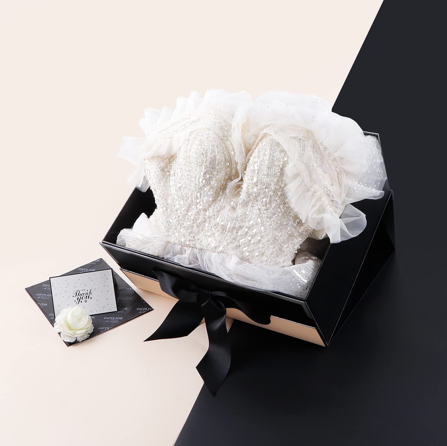 JiaWei Scatola Regalo 45 x 37 x 18 cm XXL, Gift Box con coperchio Magnetico e fiocco, Adatto per matrimonio, compleanno, Gift Greeting Cards e carta regalo - Nero