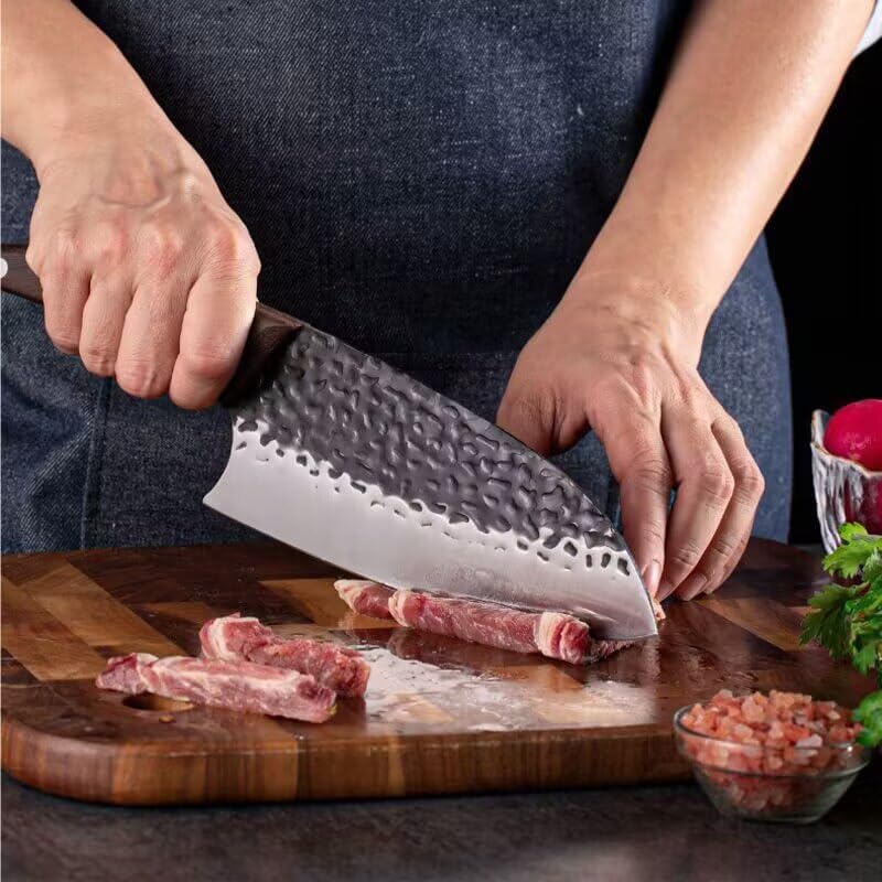 Meat Cleaver,Cleaver Knife, Serbian Knife Handmade Forged Broad Butcher Knife Stainless Steel Kitchen Chef Fishing Meat Knife Fixed Outdoor Filleting