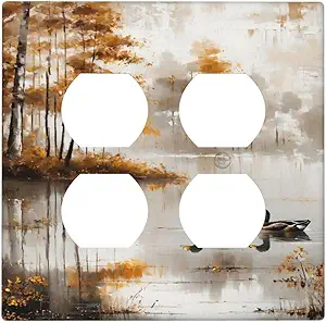 Decorative Outlet Covers Funny Ducks Vintage Lakeside Landscape 2 Gang Wall Plate Cover Double Duplex Receptacle Two Switch Light Switch Cover Plate Jumbo Dual Faceplate