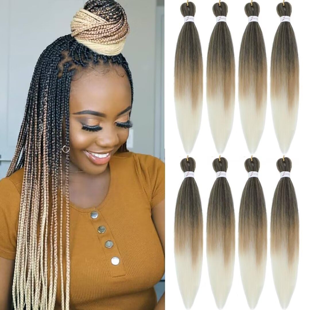 Msloosily Ombre Braiding Hair Pre Stretched 20inch 8packs EZ Braid Pre Stretched Braiding Hair 1b/27/613 EZ Braiding Hair Extensions Synthetic Fiber
