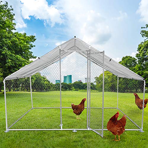 LONABR Metal Chicken Coop,Walk-in Poultry Cage Large Metal Chicken House Chicken Pen Chicken Run with Waterproof Cover for Outdoor Backyard Farm(10x6.5x6.5ft)