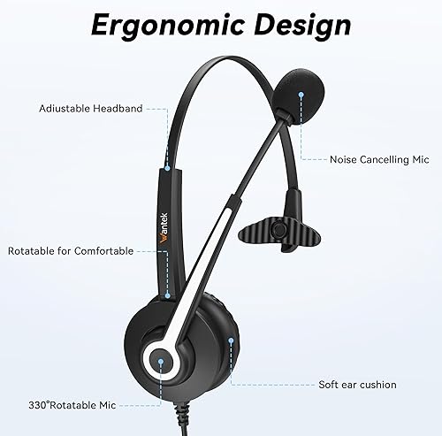 Miniatura 5 de Wantek Auriculares para teléfono celular con micrófono con cancelación de ruido, auriculares de computadora con cable de 0.138 in para PC, portátil,