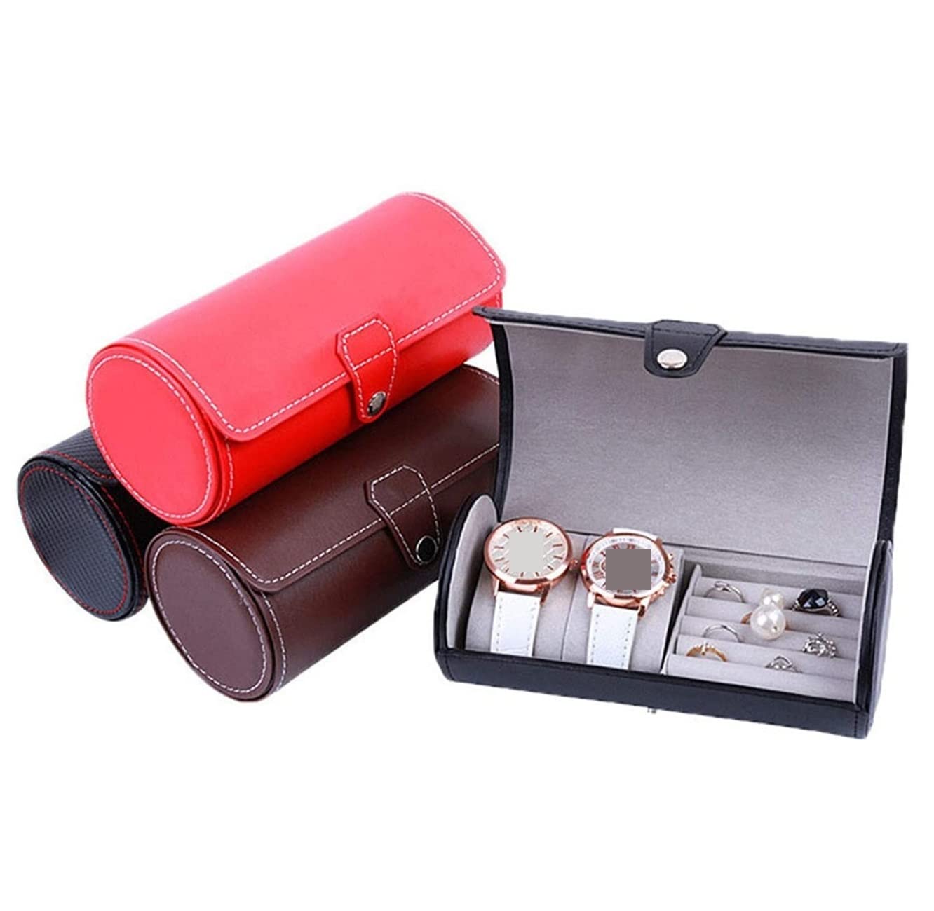 Scatola Orologi Organizzatore di Visualizzazione Del'orologio Supporto per Orologio da Polso con Scatola per in Pelle PU Elegante Portaorologi(Rot)