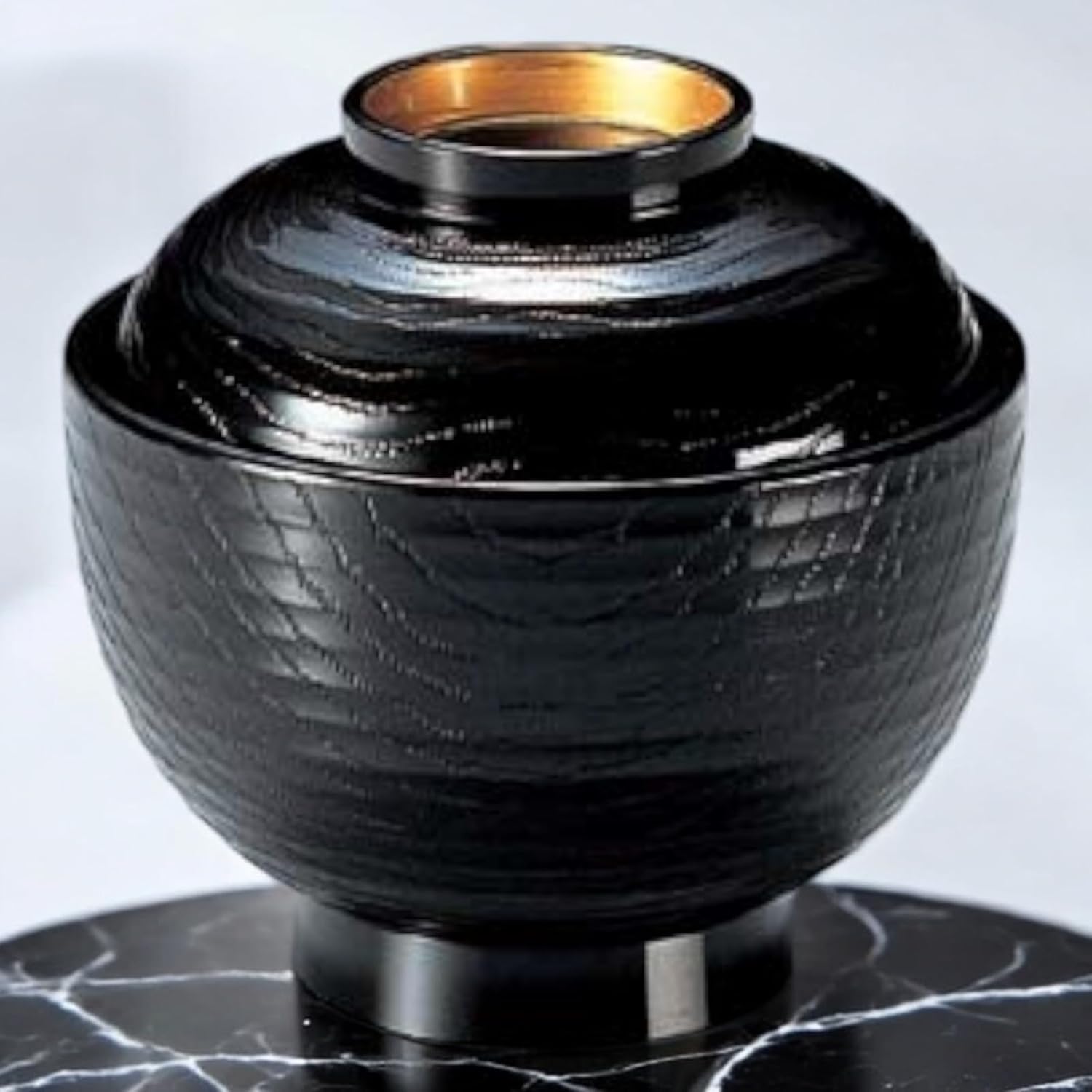 J-kitchens TA3.4 Flat Muscle Small Soup Bowl (Soup Bowl, Bowl, Wan, Lacquerware), Black Lid Inner Gold 4.0 x 4.0 x 3.8 inches (10.2 x 10.2 x 9.7 cm), Heat Resistant ABS Resin, Made in Japan,