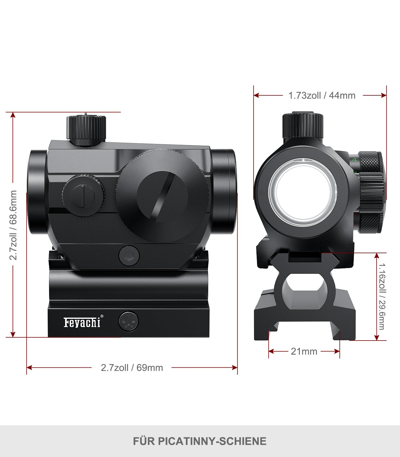 Feyachi Red Dot Visier 4MOA Rot und Grün Zielfernrohr Airsoft Visier leuchtpunktvisier Rotpunktvisier für 20mm/22mm Picatinny/Weaver-Schienen