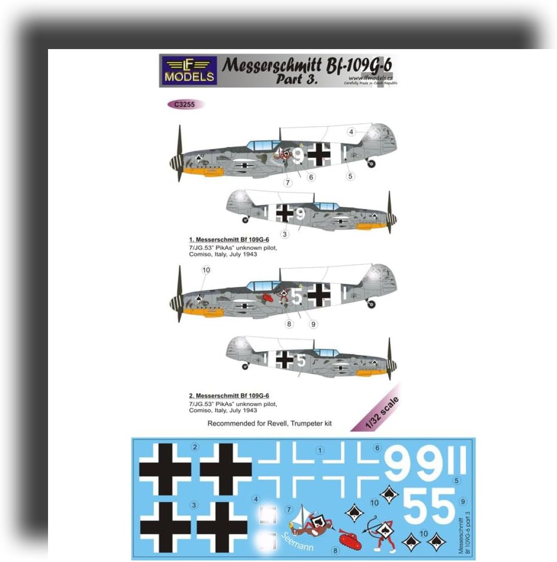 LF Models C3255 1/32 Messerschmitt Bf 109G-6 Comiso Cartoon Part 3 for Revell, Trumpeter kit