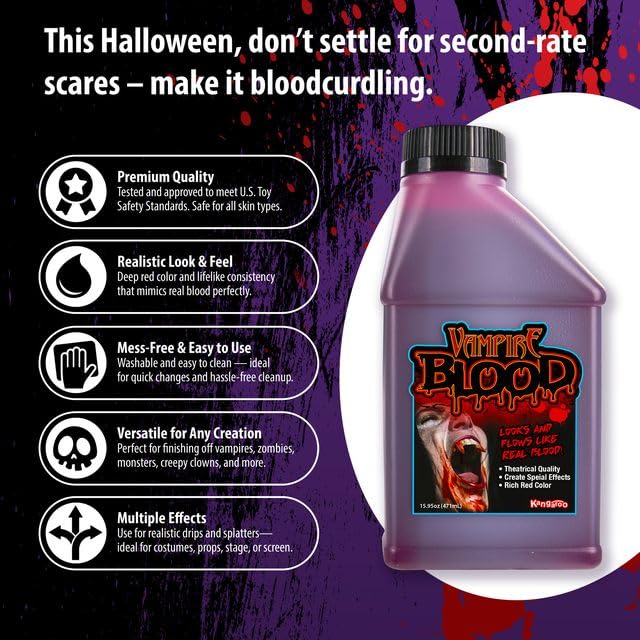 Kangaroo Fake Blood for Halloween, Special Effects Makeup, True Blood Color, 15.95 oz, Package May Vary3