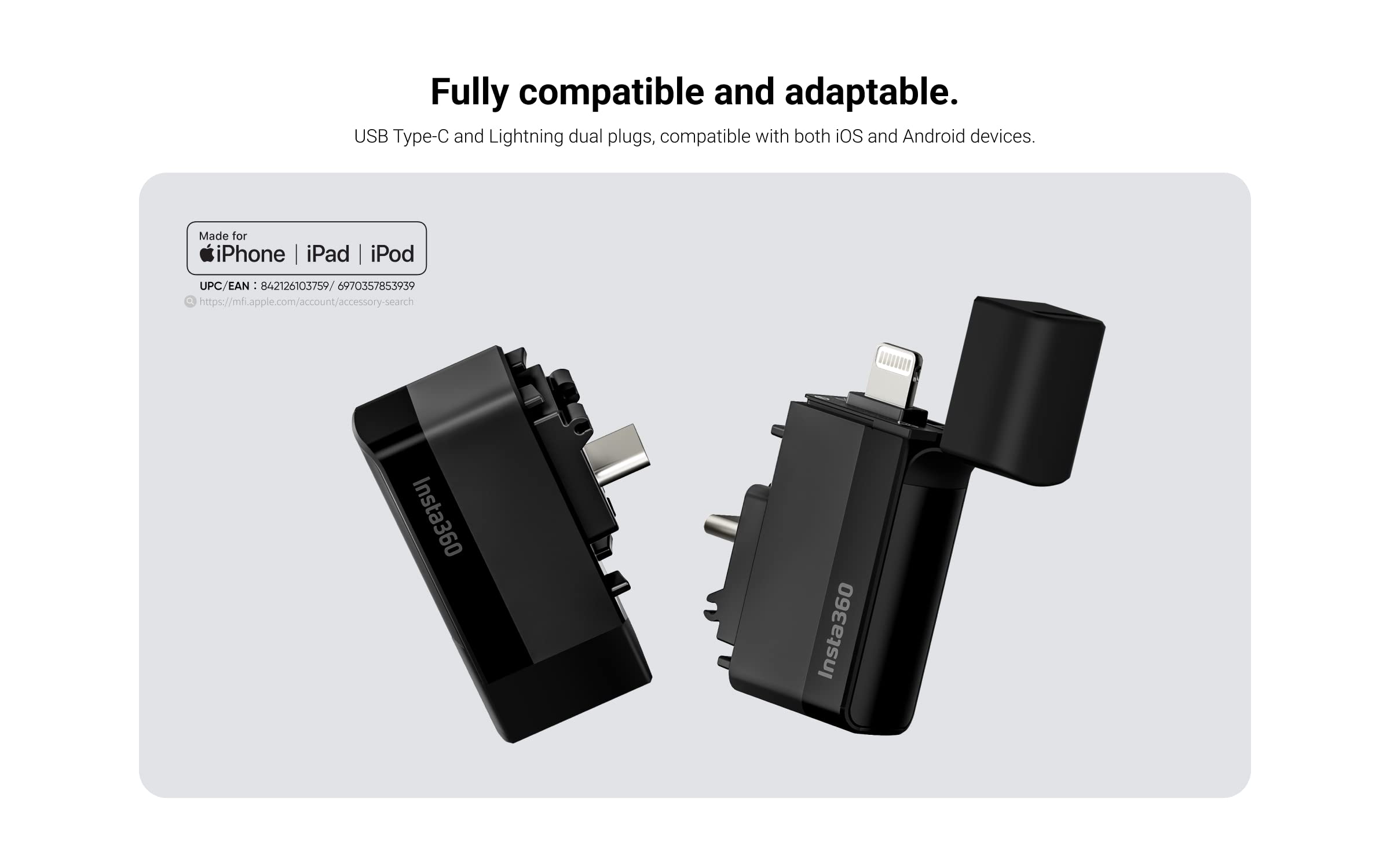 Insta360 X3 Lecteur Rapide - Transfert Fichiers Sans WiFi - Compatible IPhone Et Android