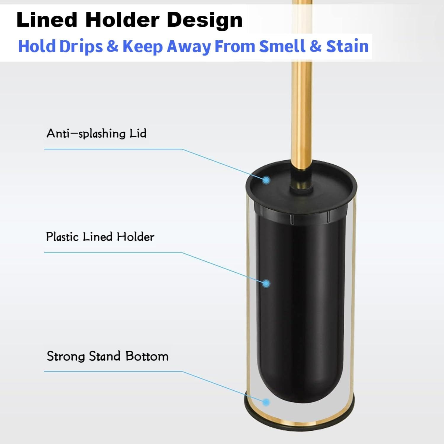 Stainless Steel Toilet Brush & Holder, Wall-Mounted,Self Adhesive, long handle,No Drilling,Heavy Duty Cleaner for Bathroom(Black)